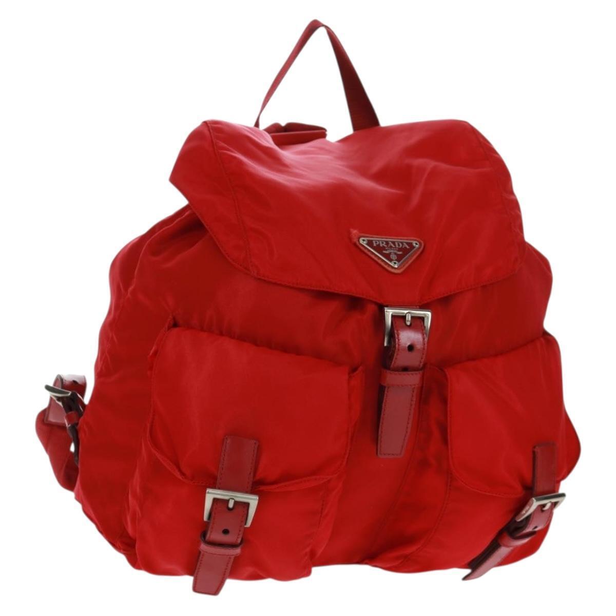 Prada Backpack Nylon Red Silver Auth 160522